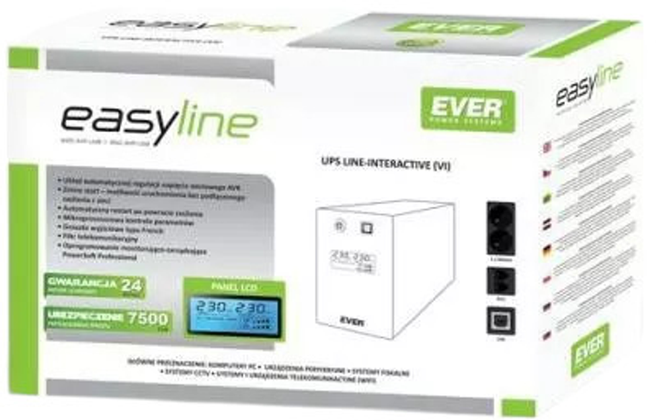 UPS Ever EASYLINE Line-Interactive 650VA (360W) LCD AVR Black (T/EASYTO-000K65/00) - obraz 3