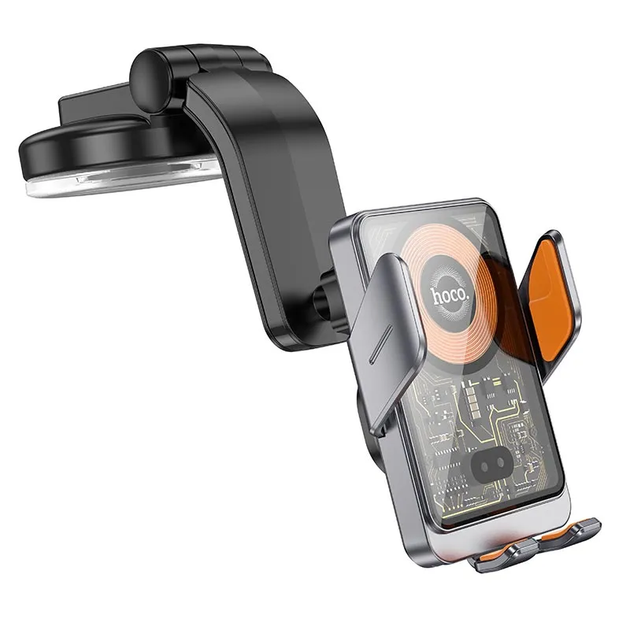 Автотримач для телефона з БЗП HOCO HW8 Transparent Discovery Edition wireless fast charging car holder(center console) Metal Gray (6942007608152) - изображение 3
