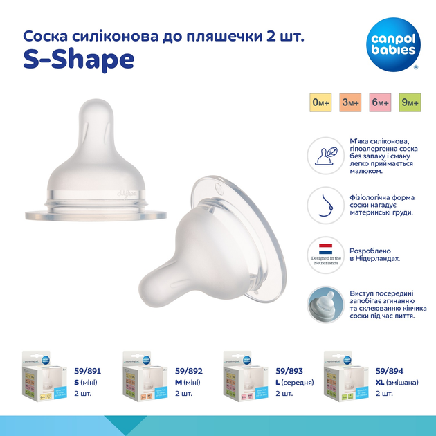 Соска силіконова Canpol babies до пляшечки S-Shape L середня 2 шт (59/893) - зображення 5