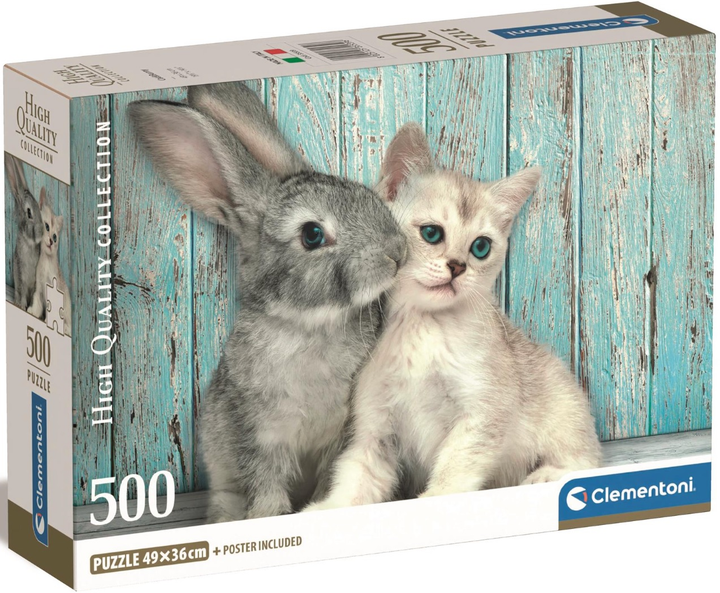 Puzzle Clementoni Compact Cat and Bunny 500 elementów (8005125355396) - obraz 1