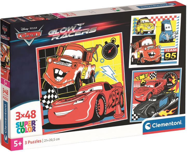 Puzzle Clementoni Super Cars Glow Racers 3 po 48 elementów (8005125253098) - obraz 1