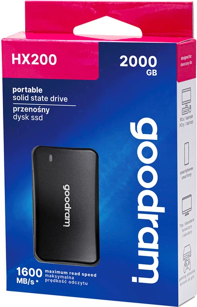 Dysk SSD Goodram HX200 2TB USB 3.2 Type-C Black (SSDPR-HX200-2K0) - obraz 3