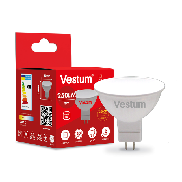Світлодіодна лампа Vestum MR16 3W 3000K 220V GU5.3 1-VS-1502 - Фото 3 Світлодіодна лампа Vestum MR16 3W 3000K 220V GU5.3 1-VS-1502 - зображення 3