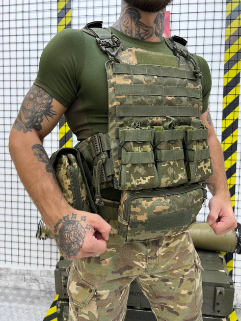 Плитоноска з Cordura з напашником аптечкою та комплектом підсумків Піксель - зображення 1