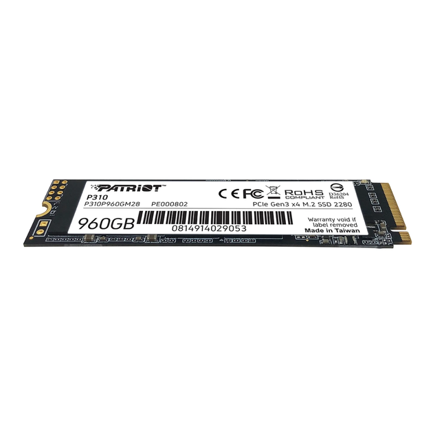 Комп'ютерний запам'ятовувальний пристрій SSD M.2 Patriot P310 960GB NVMe 2280 PCIe 3.0x4 3D NAND TLC (P310P960GM28) - зображення 2