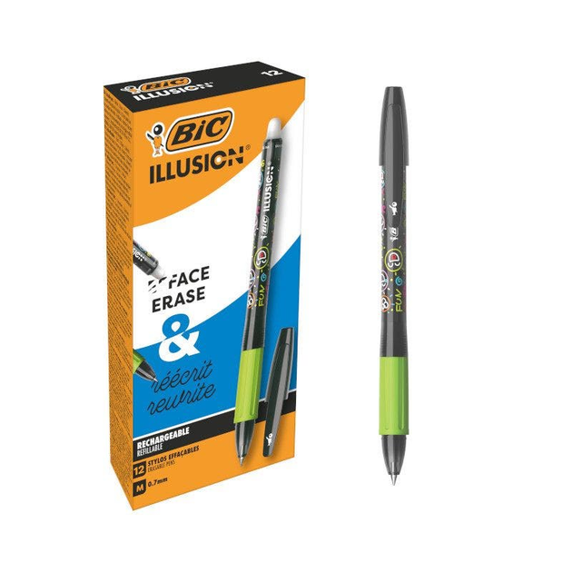 Набір ручок пиши-стирай BIC Illusion Gel Ocity Чорні 12 шт (3086123735415) - зображення 1