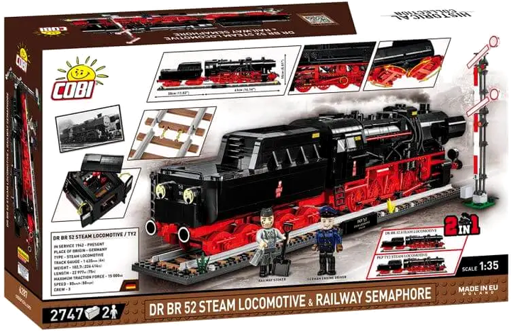 Klocki konstrukcyjne Cobi Historical Collection DR BR 52 Steam Locomotive & Railway Semaphore 2747 elementów (5902251062873) - obraz 1