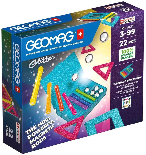 Конструктор магнітний Geomag Glitter Recycled 22 деталі (0871772005346) - зображення 1