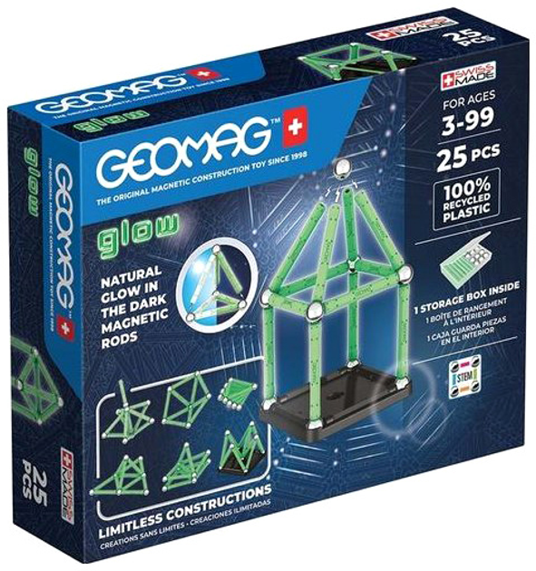 Конструктор магнітний Geomag Glow Recycled 25 деталей (0871772003281) - зображення 1