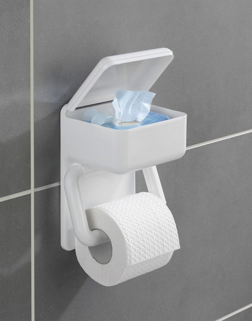 Uchwyt na papier toaletowy Maximex biały z pojemnikiem 2w1 (4008838512289) - obraz 4