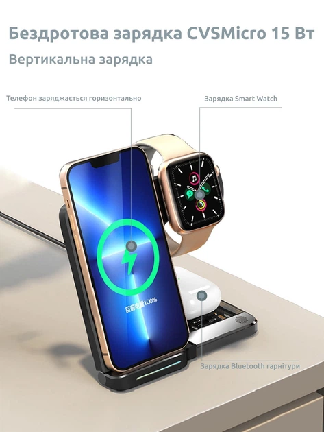 Складная беспроводная зарядка док станция на айфон apple iphone часы iwatch эпл вотч наушники airpods 3 в 1 23W QINETIQ B32 с подсветкой с адаптером - Фото 6 Складная беспроводная зарядка док станция на айфон apple iphone часы iwatch эпл вотч наушники airpods 3 в 1 23W QINETIQ B32 с подсветкой с адаптером - изображение 6
