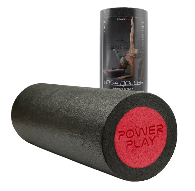 Масажний ролик (роллер) гладкий PowerPlay 4021 Fitness Roller Чорно-червоний (45x15см.) - зображення 2