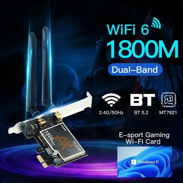Двухдиапазонный высокоскоростной PCI-E Wi-Fi 6 адаптер 1800Mbps BT5.2 AX 2.4/5GHz с Bluetooth 5.2 (478146-Prob) - Фото 2 Двухдиапазонный высокоскоростной PCI-E Wi-Fi 6 адаптер 1800Mbps BT5.2 AX 2.4/5GHz с Bluetooth 5.2 (478146-Prob) - изображение 2