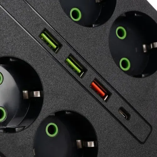 Розетка сетевая переноска удлинитель на 8 розеток 3 входа USB Type-C с подсветкой выключателя 21,5х4х13 см (478101-Prob) - изображение 2