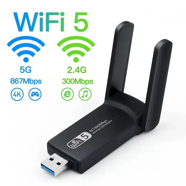 Двухдиапазонный USB 3.0 WiFi адаптер сетевая карта 1300Mbps 2.4GHz/5GHz с двумя антеннами диском с драйверами (478133-Prob) - Фото 5 Двухдиапазонный USB 3.0 WiFi адаптер сетевая карта 1300Mbps 2.4GHz/5GHz с двумя антеннами диском с драйверами (478133-Prob) - изображение 5