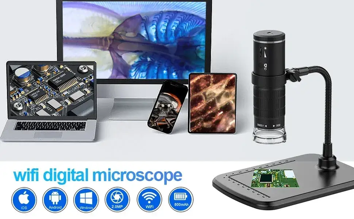 Беспроводной цифровой Wi-Fi HD микроскоп с гибкой подставкой 50X-1000X увеличением для Android iOS (478122-Prob) - изображение 10