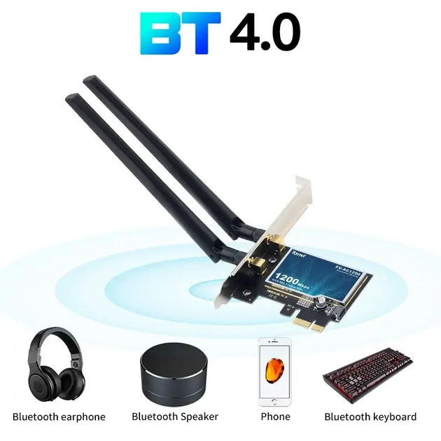 Двухдиапазонный PCI-E Wi-Fi адаптер высокоскоростной 2.4/5GHz 1200 Mbps с Bluetooth 4.0 антеннами (478132-Prob) - Фото 5 Двухдиапазонный PCI-E Wi-Fi адаптер высокоскоростной 2.4/5GHz 1200 Mbps с Bluetooth 4.0 антеннами (478132-Prob) - изображение 5