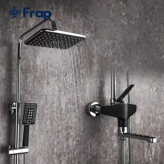 Душова система Frap F2457 Black/Chrome чорний/хром з латуні на три споживача з поворотним виливом-перемикачем (1037554) - зображення 3