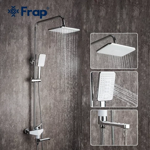 Душова система Frap F2458 White/Chrome білий/хром з латуні на три споживача з поворотним виливом-перемикачем (1037555) - зображення 3