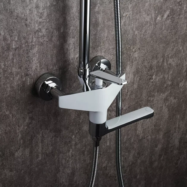 Душова система Frap F2458 White/Chrome білий/хром з латуні на три споживача з поворотним виливом-перемикачем (1037555) - зображення 4