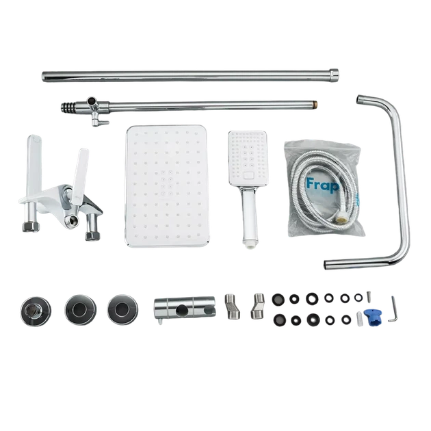 Душова система Frap F2458 White/Chrome білий/хром з латуні на три споживача з поворотним виливом-перемикачем (1037555) - зображення 6