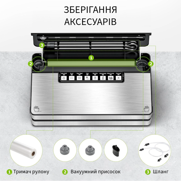 Вакуумный упаковщик, Вакууматор для продуктов с функцией маринования и режимом Sous-Vide + пленка 3 м - изображение 14