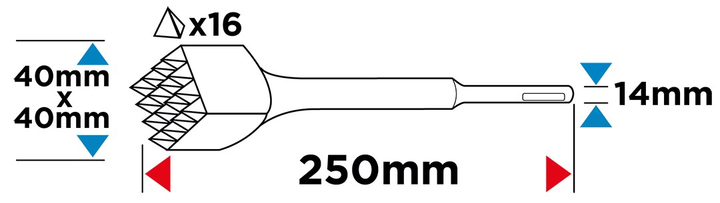 Долото-бучарда Graphite SDS Plus 40 x 40 мм 16 зубів 57H573 (5902062078445) - зображення 5