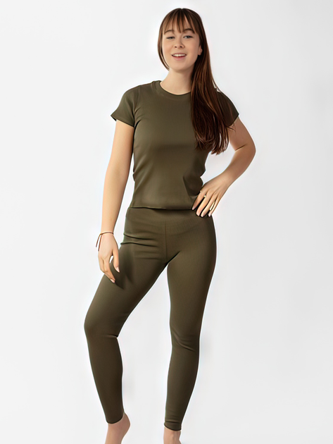 Piżama (koszulka + legginsy) damska bawełniana DKaren Halima XL Khaki (5903251478398) - obraz 1