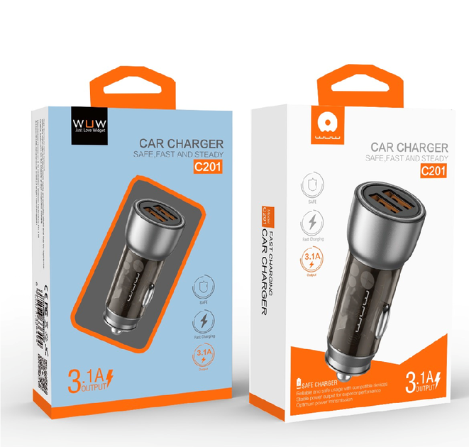 Автомобільний зарядний пристрій WUW-C201 2USB 3.1A black (6972573336814) - изображение 2