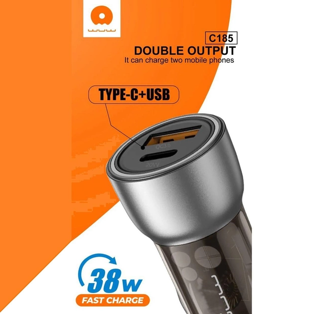 Автомобільний зарядний пристрій WUW-C185 PD20W+QC3.0 black (6972573335466) - изображение 3