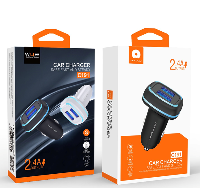 Автомобільний зарядний пристрій WUW-C191 2USB 2.4A black (6972573336739) - изображение 2