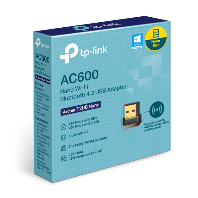 Адаптер беспроводной Wi-Fi + Bluetooth TP-Link Archer T2UB nano AC600 BT 4.2 USB2.0 - Фото 2 Адаптер беспроводной Wi-Fi + Bluetooth TP-Link Archer T2UB nano AC600 BT 4.2 USB2.0 - изображение 2