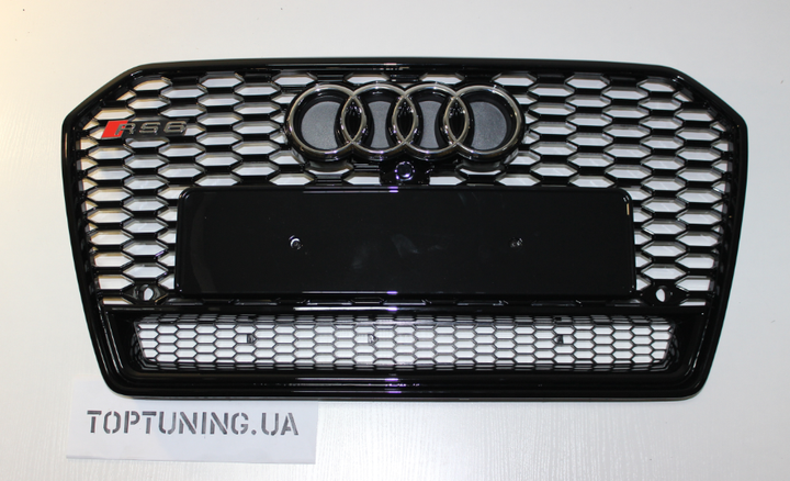 Решітка радіатора Ауді A6 C7 стиль RS6, чорна глянец (2014-...) - зображення 2