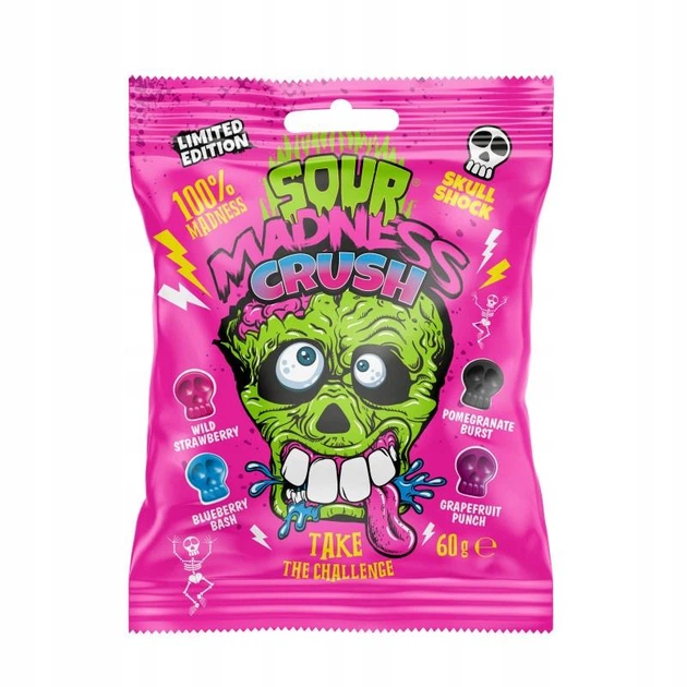 Леденцы кислые Sour Madness Pink Crush в виде черепа 60 г от