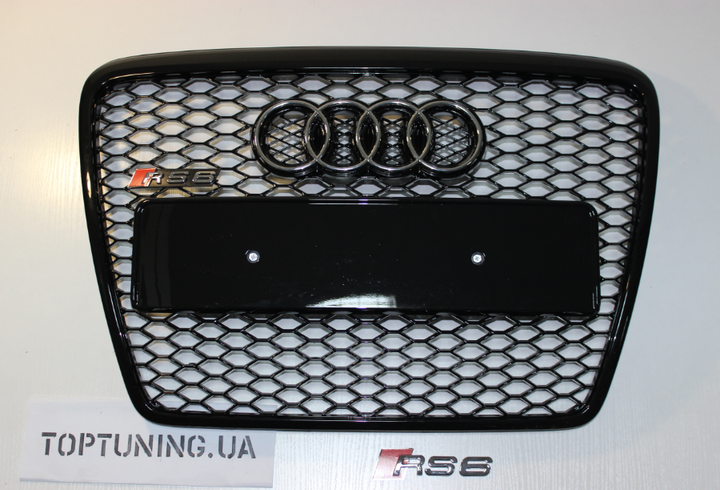 Решітка радіатора Ауді A6 C6 стиль RS6, чорна глянсова (04-11 р.в.) - Фото 3 Решітка радіатора Ауді A6 C6 стиль RS6, чорна глянсова (04-11 р.в.) - зображення 3