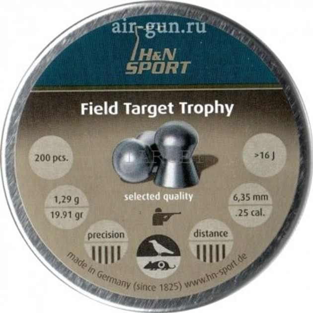 Пули пневматические H&N Field Target Trophy 6,35 mm , 1.29 г, 200 шт/уп. - изображение 1