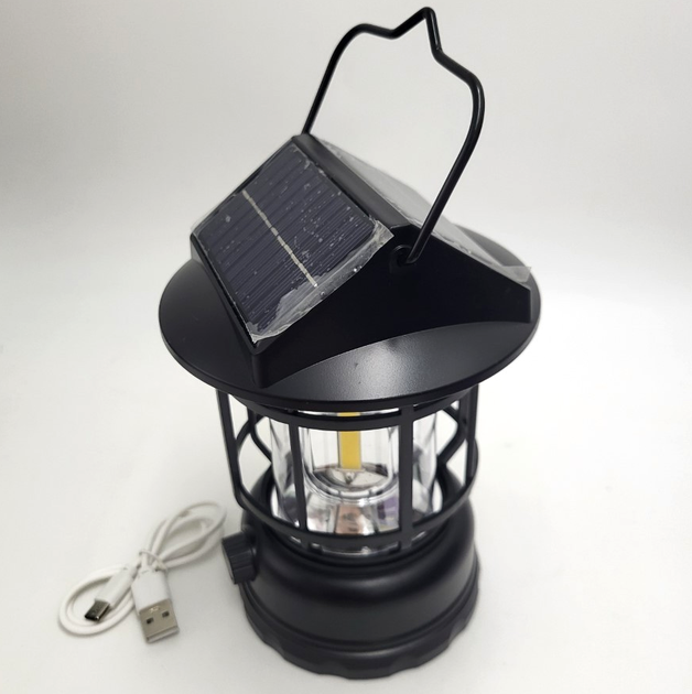Аккумуляторная кемпинговая LED подвесная лампа светодиодная с солнечной панелью освещение на 360 градусов фонарь светильник с крючком 24х11см UKC JH-7900 - изображение 3