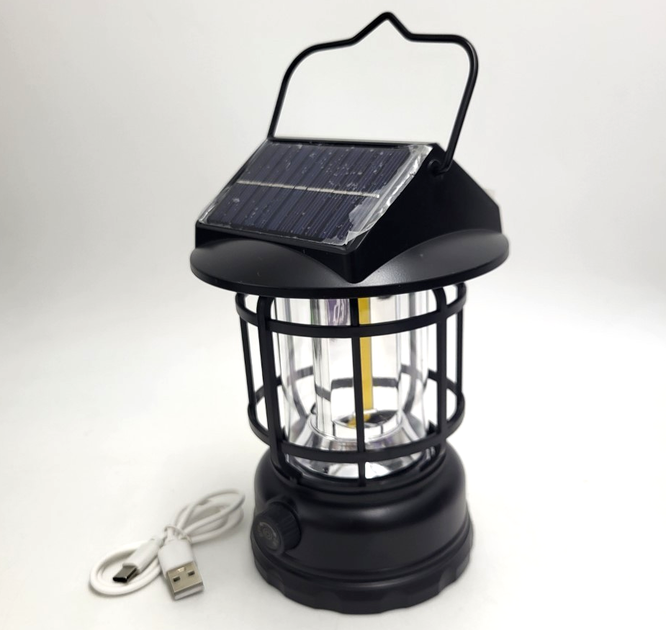 Аккумуляторная кемпинговая LED подвесная лампа светодиодная с солнечной панелью освещение на 360 градусов фонарь светильник с крючком 24х11см UKC JH-7900 - изображение 4