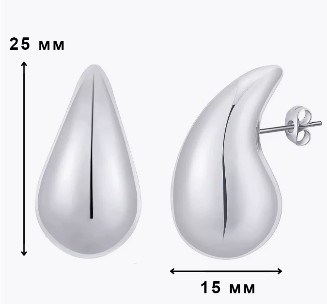 Сережки Fashion Jewerly КАПЛИ 2,5 см пусеты серебристые (SVS) - изображение 5