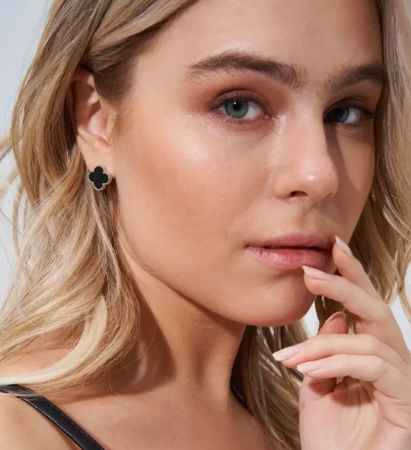 Серьги Fashion Jewelry черный клевер английский замок серебристый цвет (SVS) - изображение 3