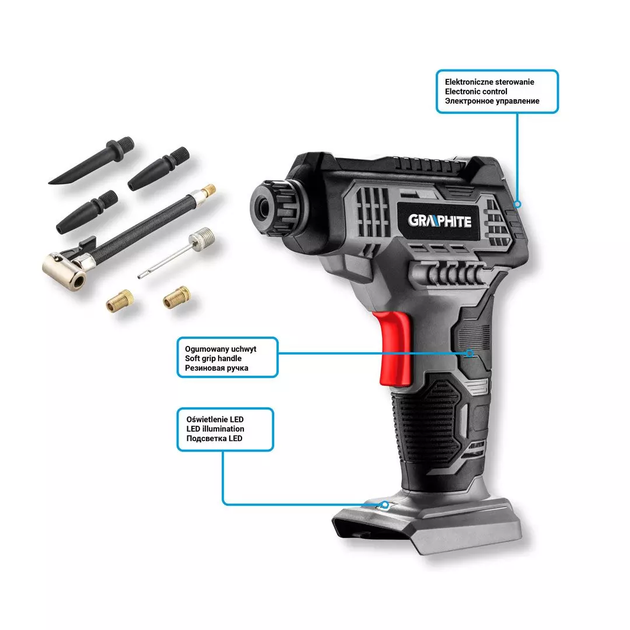 Kompresor powietrza Graphite akumulatorowy Energy+ 18 V 58G041 (5907558480085) - obraz 8