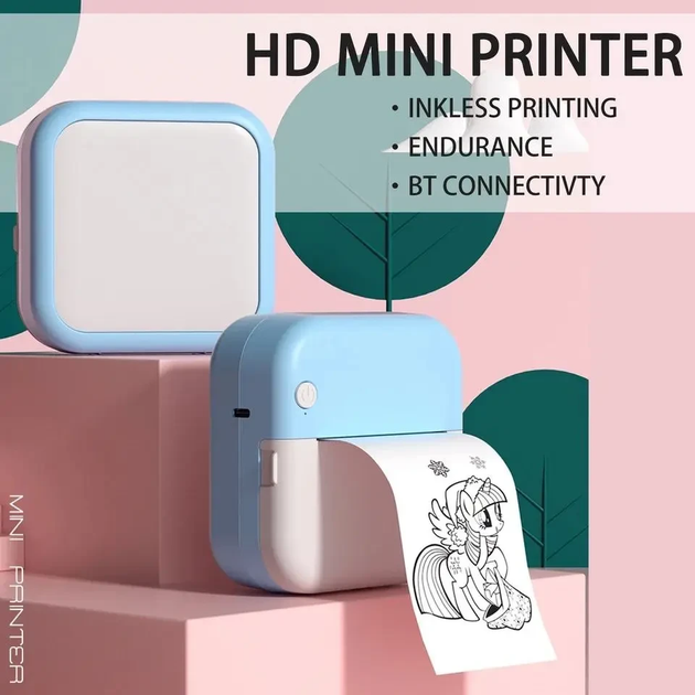 Портативный мини-термопринтер M3 blue/white + 5 рулонов - изображение 3