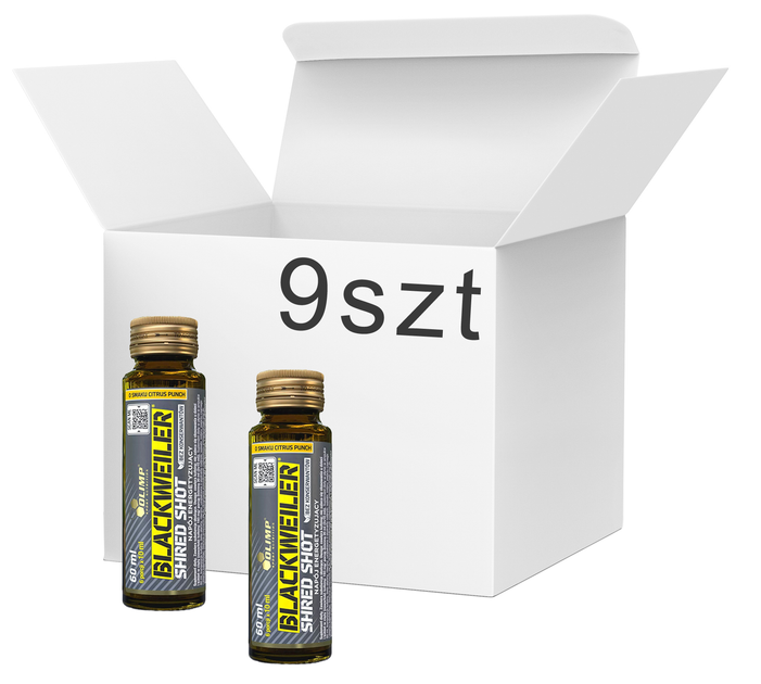 Opakowanie kompleksu przedtreningowego Olimp Blackweiler Shred shot w szklanych ampułkach 9 x 60 ml Citrus punch (5901330089695) - obraz 1