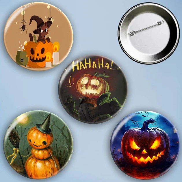Значки на булавці набір 4 шт Halloween #3 Хелловін металеві на шпильці 56 мм - Фото 1 Значки на булавці набір 4 шт Halloween #3 Хелловін металеві на шпильці 56 мм - зображення 1