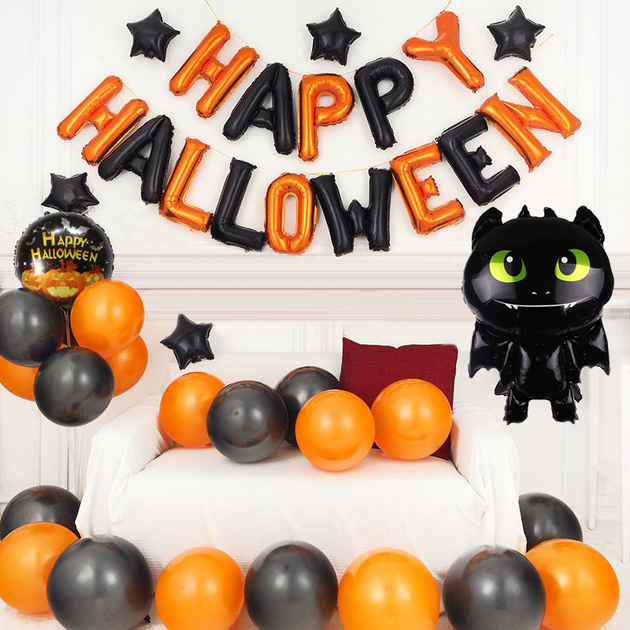 Фотозона Із Кульок Happy Halloween Чорний Дракон (48 кульок) Halloween - Фото 1 Фотозона Із Кульок Happy Halloween Чорний Дракон (48 кульок) Halloween - зображення 1