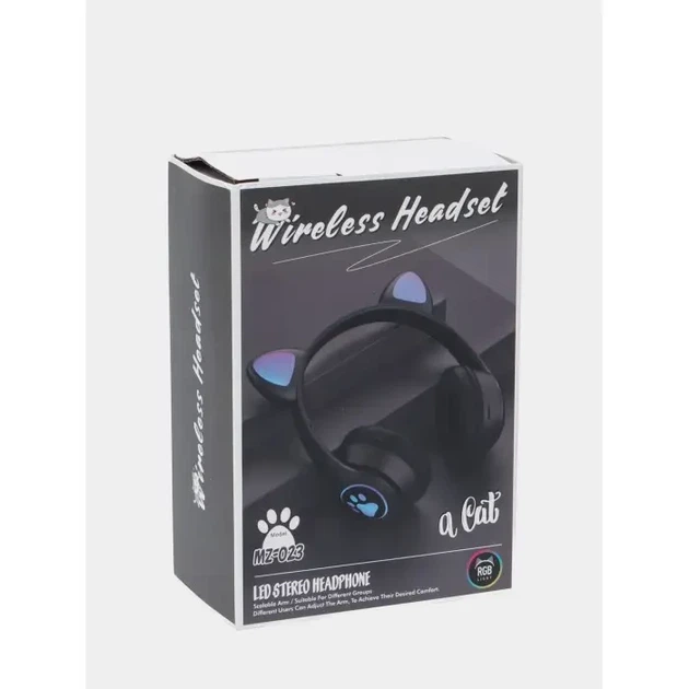 Беспроводные наушники с кошачьими ушками Cat MZ-023 RGB подсветкой FM радио Чёрные - изображение 6