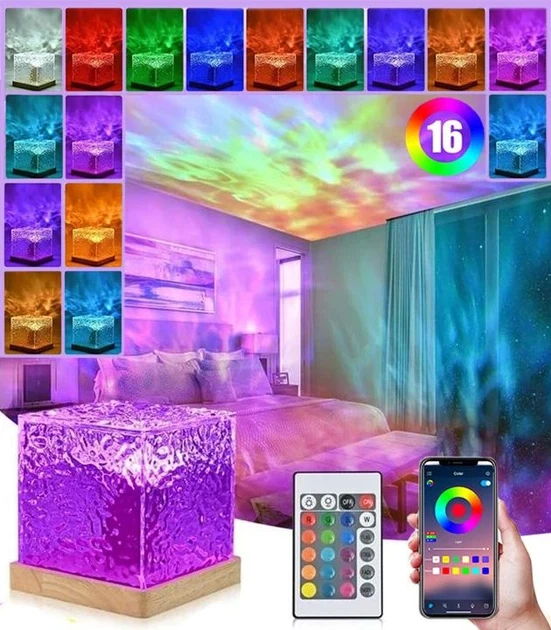 Нічник проектор КУБ з проекцією води Настільна RGB лампа з ефектом водяної хвилі - зображення 3