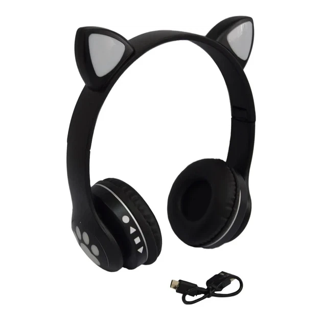Бездротові дитячі Bluetooth навушники з вушками та підсвічуванням Cat-23M Чорний - Фото 4 Бездротові дитячі Bluetooth навушники з вушками та підсвічуванням Cat-23M Чорний - зображення 4