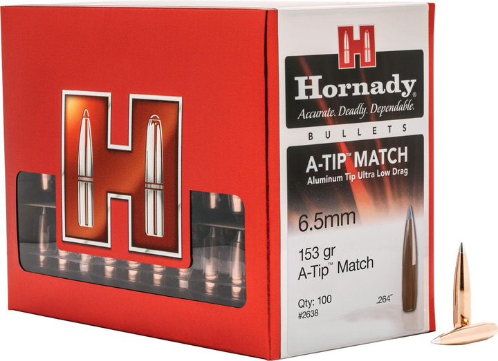 Куля Hornady A-TIP Match кал. 6.5 мм маса 153 гр (9.9 г) 100 шт - зображення 1