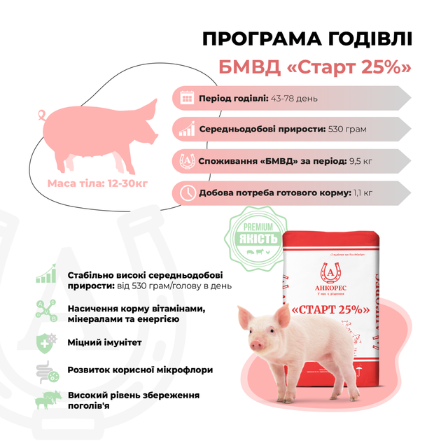 БМВД для поросят від 12 до 30 кг «Старт 25%» Ankores (25кг) - зображення 2
